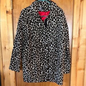 Kut from the Kloth Red Satin Lined Leopard Print Teddy Jacket